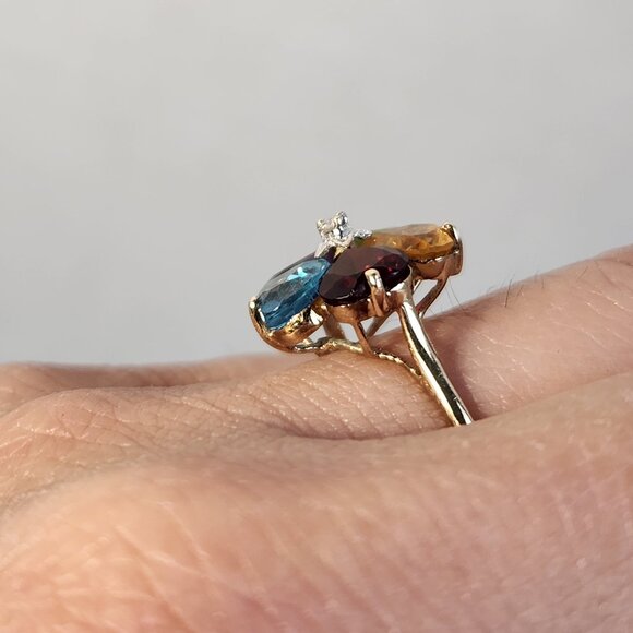 Real 1980's VTG 14K Solid Gold Orig Natural Multi-Gem Diamond 2.65g Sz 7 90s - Picture 13 of 14